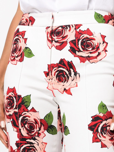 Shop Adam Lippes Rose-print Slim Trousers In White