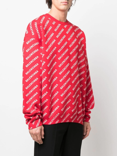 Shop Balenciaga Logo-print Crew-neck Sweatshirt In Red