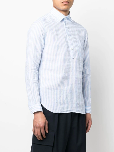 Shop Dell'oglio Striped-print Linen Shirt In Blue