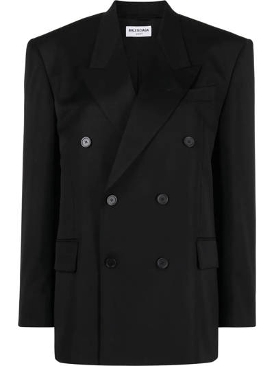 Shop Balenciaga Shrunk Db Wool Blazer In Black