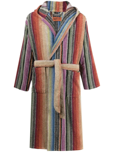 Shop Missoni Archie Zigzag Pattern Hooded Robe In Purple