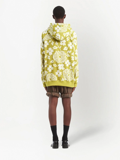 Prada Green/white Floral-print Hoodie | ModeSens