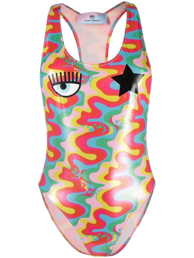 Shop Chiara Ferragni Swirl-print Design Swim Suit In Rot