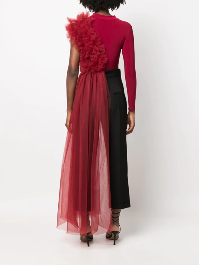 Alchemy X Lia Aram Ruched One-shoulder Tulle Jersey Top In Red