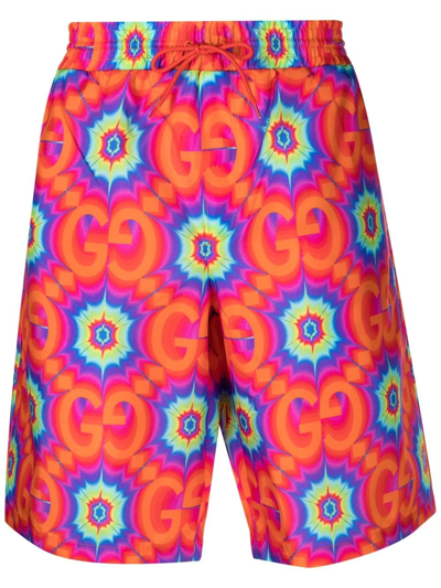 Shop Gucci Gg-pattern Swim Shorts In Orange