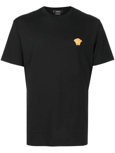 Shop Versace Medusa Embroidered T-shirt In Schwarz