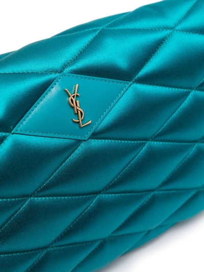 Shop Saint Laurent Sade Puffer Quilted Clutch Bag In Blue