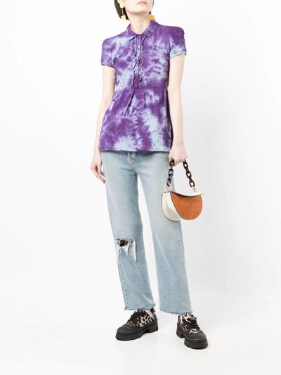 Shop Stain Shade Tie-dye Peplum Polo Top In Violett