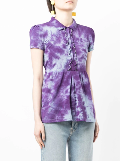 Shop Stain Shade Tie-dye Peplum Polo Top In Violett