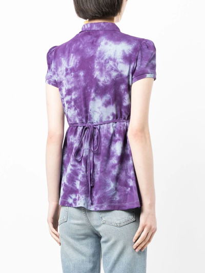 Shop Stain Shade Tie-dye Peplum Polo Top In Violett