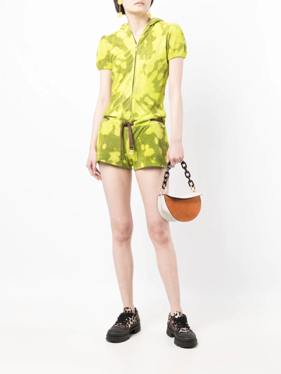 Stain Shade Tie-dye Hooded Playsuit In Grün