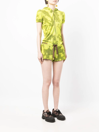 Stain Shade Tie-dye Hooded Playsuit In Grün