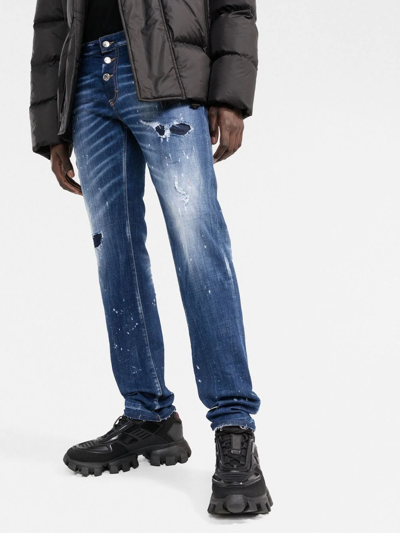 Dsquared2 Distressed Paint Splattered Jeans In Blue