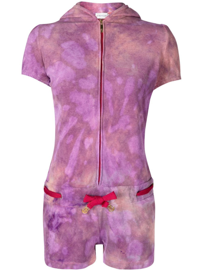 Shop Stain Shade Tie-dye Hooded Playsuit In Violett