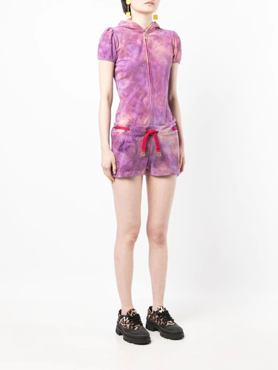 Shop Stain Shade Tie-dye Hooded Playsuit In Violett