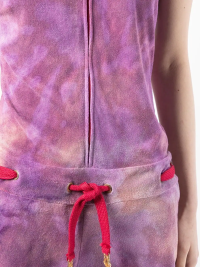 Shop Stain Shade Tie-dye Hooded Playsuit In Violett
