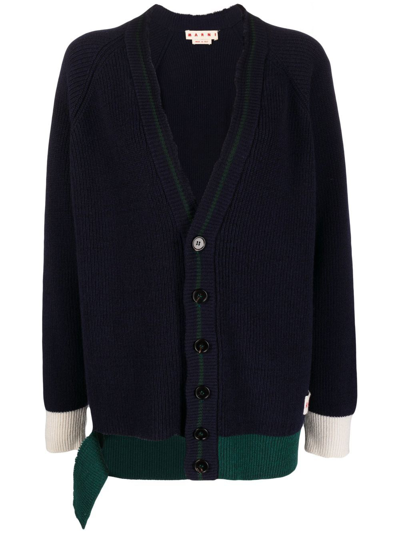 Marni Wool And Cotton Blend Cardigan In Blau