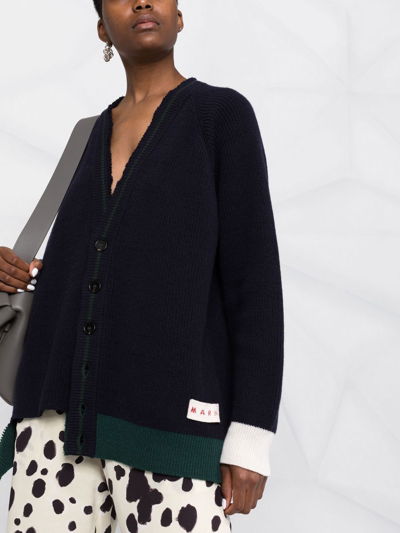 Marni Wool And Cotton Blend Cardigan In Blau