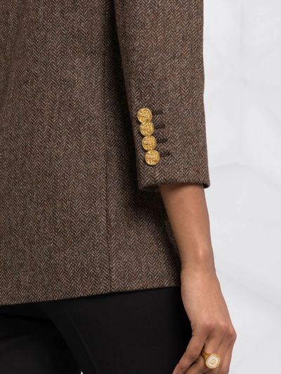 Shop Saint Laurent Double-breasted Wool Blazer In Brown