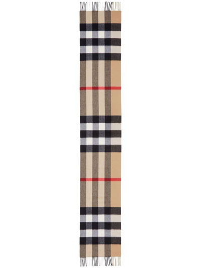 Burberry Checked Cashmere Blend Scarf In Nude