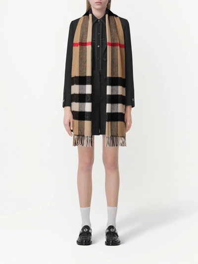 Shop Burberry Checked Cashmere Scarf In Nude