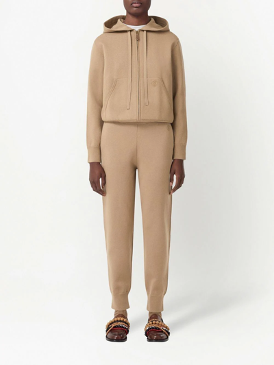 Shop Burberry Embroidered-monogram Hoodie In Neutrals