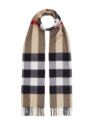 Burberry Checked Cashmere Blend Scarf In Nude