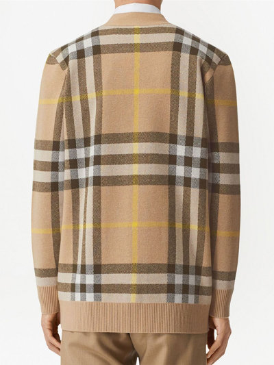 Shop Burberry Checked V-neck Cardigan In Nude