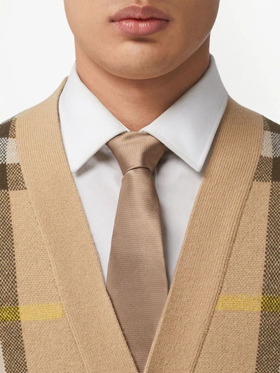 Shop Burberry Checked V-neck Cardigan In Nude