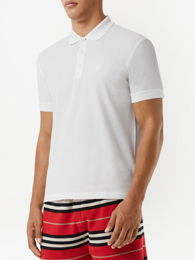 Shop Burberry Monogram Motif Cotton-piqué Polo Shirt In Weiss