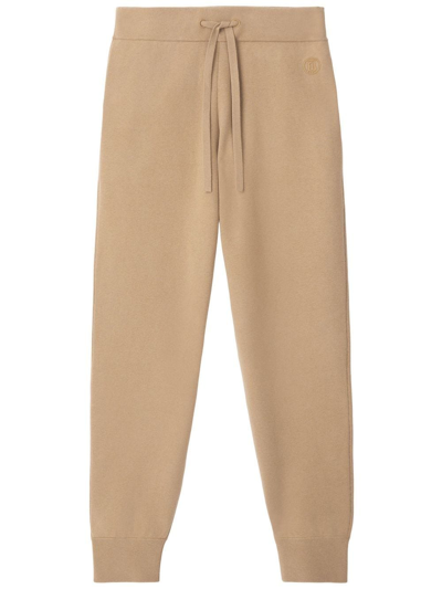Shop Burberry Logo-embroidered Track Pants In Nude