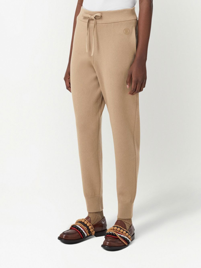 Shop Burberry Logo-embroidered Track Pants In Nude