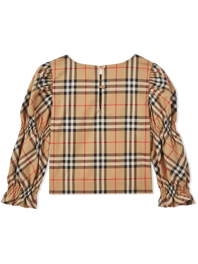 Shop Burberry Puff-sleeve Vintage Check Blouse In Nude