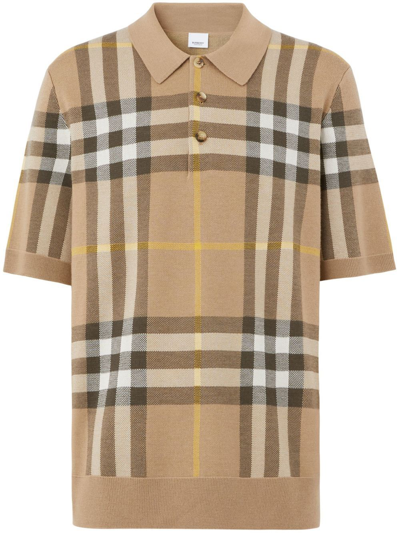 Shop Burberry Check-print Polo Shirt In Neutrals