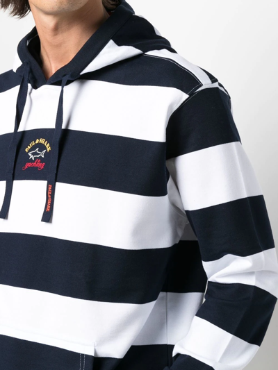 Shop Paul & Shark Striped Logo-patch Hoodie In Blue