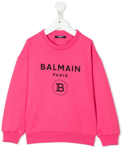 Balmain Logo-print Crew-neck Sweatshirt In Rosa