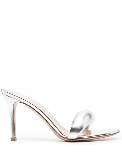 Shop Gianvito Rossi Bijoux 85mm Padded Sandals In Silver