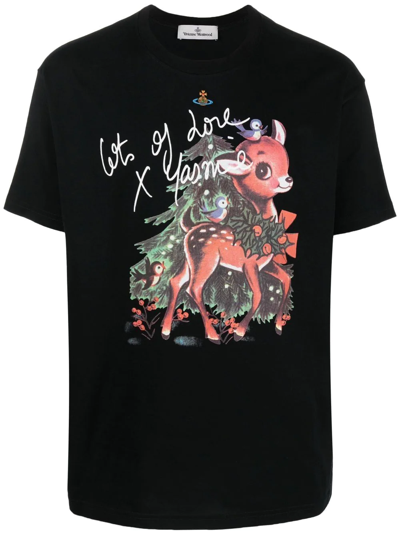 Shop Vivienne Westwood Anglomania Cartoon-print Organic Cotton T-shirt In Black