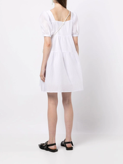 Shop B+ab Textured Puff-sleeve Mini Dress In Ivx
