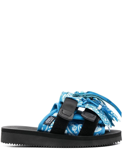 Shop Alanui X Suicoke Paisley-print Fringed Sandals In Ocean Blue Multicolor
