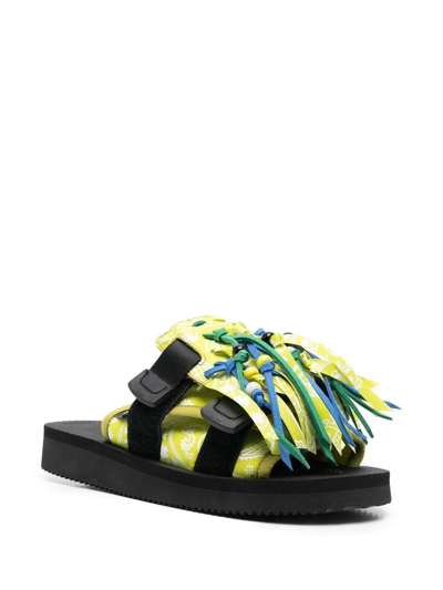 Shop Alanui X Suicoke Paisley-print Fringed Sandals In Lime Multicolor