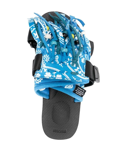 Shop Alanui X Suicoke Paisley-print Fringed Sandals In Ocean Blue Multicolor