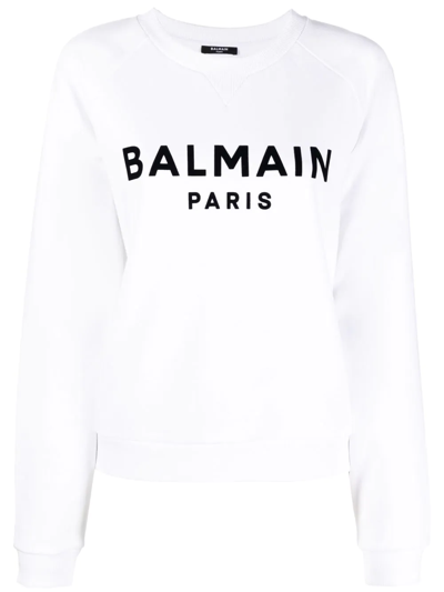 Shop Balmain Logo-print Cotton Sweatshirt In Weiss