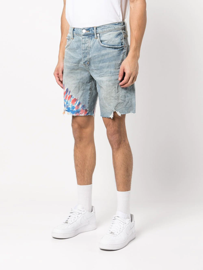 Purple Brand Tie-dye Print Denim Shorts In Blau