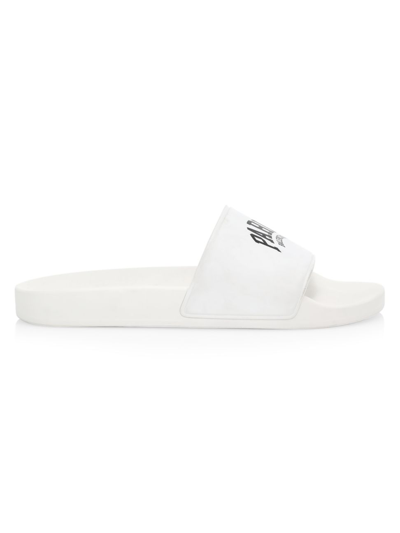 Shop Balenciaga Men's Logo Pool Slide Sandals In White Black Paris