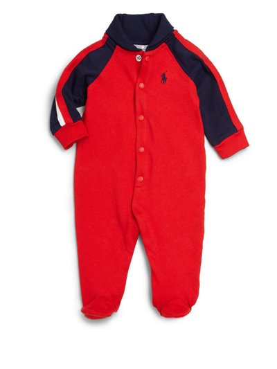 Shop Polo Ralph Lauren Baby Boy's Cotton Shawl-collar Footie In Red
