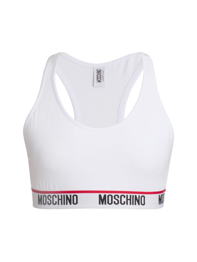 Shop Moschino Women's Core Logo Tape Sports Bra In White