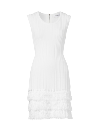 Shop Milly Women's Fringed Sleeveless Mini Dress In Ecru