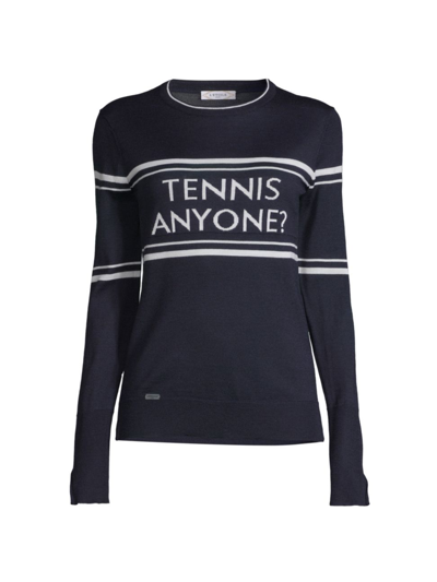 Shop L'etoile Sport Women's Tennis Anyone Sweater In Navy With White Stripes