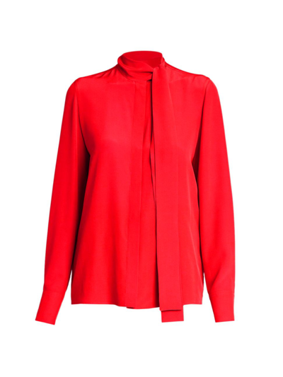 Shop Valentino Women's Silk Tie-neck Blouse In Red